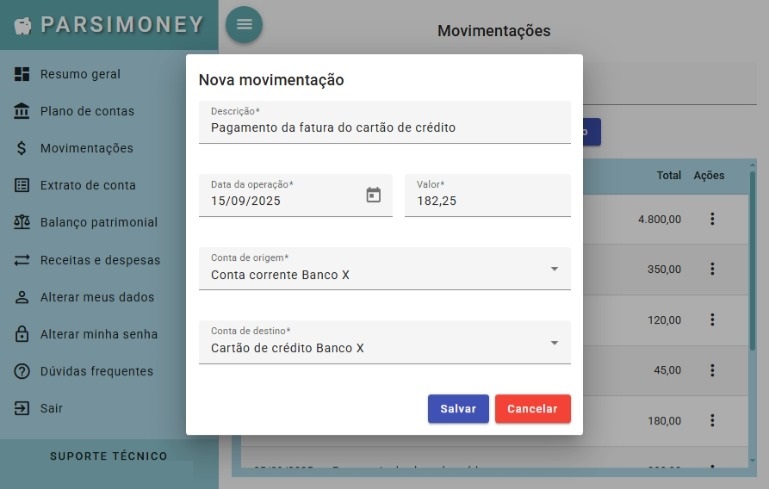 Novo lançamento contábil